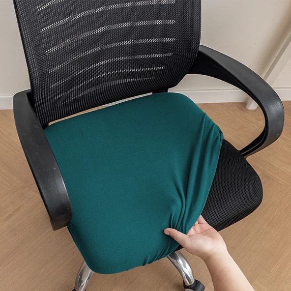 Elastik Kadife Ofis Sandalyesi Kılıfı - Koyu Yeşil - Küçük (35-44cm) - Model 2