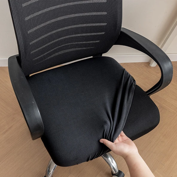 Elastik Kadife Ofis Sandalyesi Kılıfı - Koyu Gri - Küçük (35-44cm)