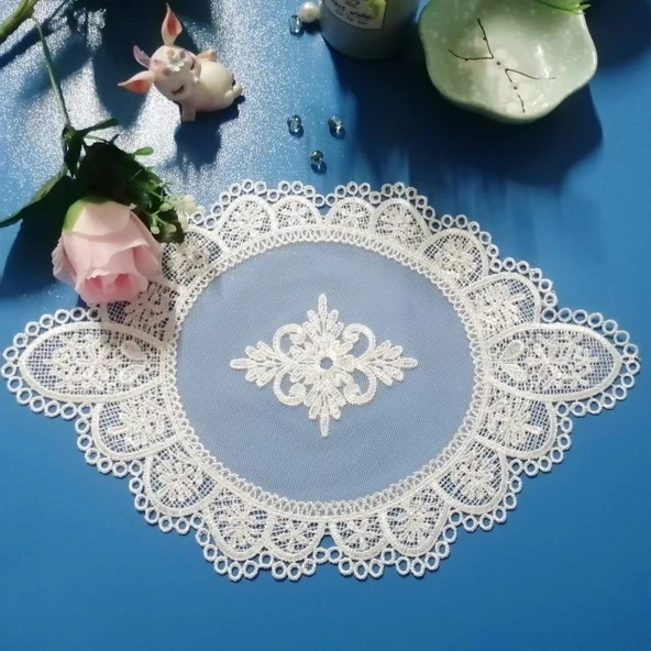 Oval Dantel Bardak Altlığı Fotoğraf Çekim Aksesuarı - Beyaz 20x32
