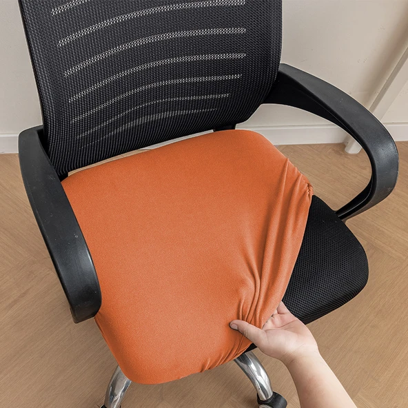 Elastik Kadife Ofis Sandalyesi Kılıfı - Turuncu - Büyük (45-56cm)