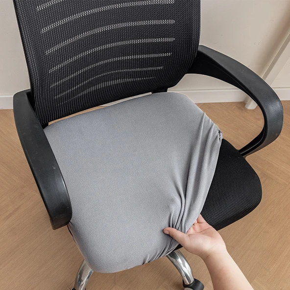 Elastik Kadife Ofis Sandalyesi Kılıfı - Lanruo Küllü - Büyük (45-56cm)
