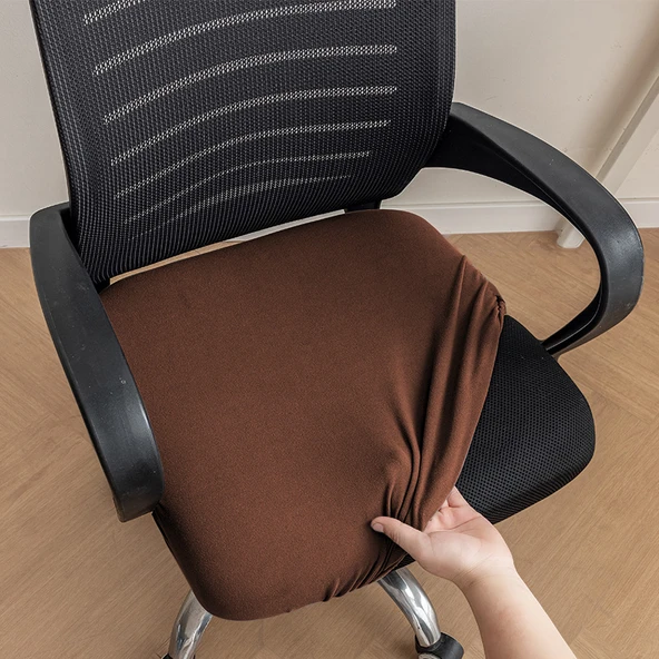 Elastik Kadife Ofis Sandalyesi Kılıfı - Kahverengi - Küçük (35-44cm)