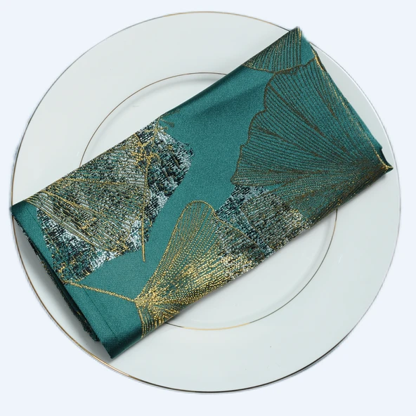 Batı Tarzı Kumaş Peçete - Ginkgo Yaprağı Yeşil 46x46cm