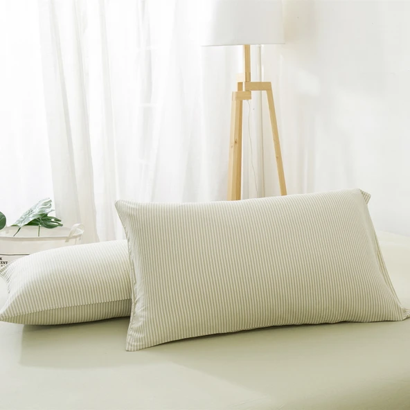 A Sınıfı Tianzhu Pamuklu Yastık Kılıfı 48x74 cm - Yeşil Pamuklu İnce Çizgili