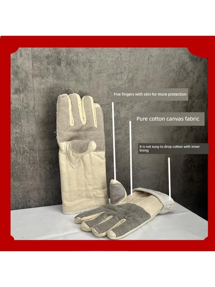 Isıya Dayanıklı Fırın Eldiveni - Kalın Pamuklu - Beyaz 48cm (Tek) - 2