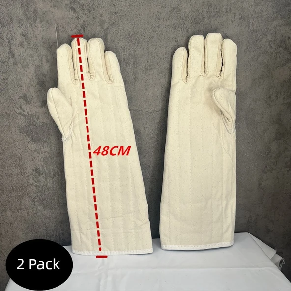 Isıya Dayanıklı Fırın Eldiveni - Kalın Pamuklu - Beyaz 48cm (Tek)