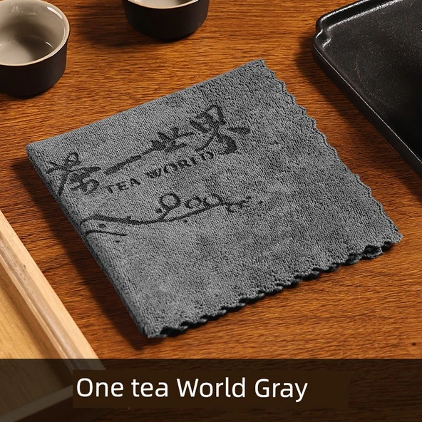 Çay Seti Havlusu - Bir Çay Dünya Gri 30x30cm