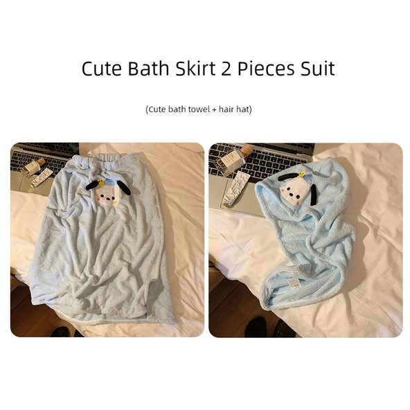 Sevimli Köpek Desenli Banyo Eteği + Saç Bonesi 2'li Set