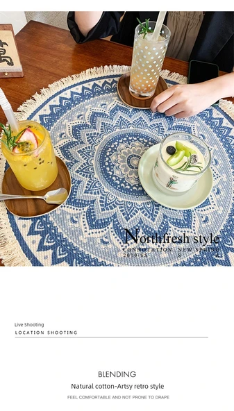 Bohem Tarzı Masa Örtüsü - Brandon - 120cm Çap - Resim 9