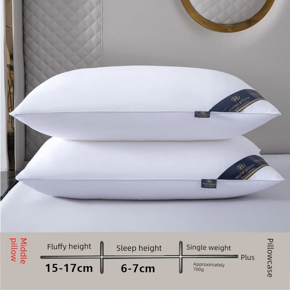 Otel Tipi Yastık ve Yastık Kılıfı Seti - Tek Taraflı Beyaz Orta Yastık (2 Adet)