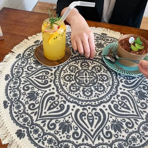 Bohem Tarzı Masa Örtüsü - Fidge-1 - 120cm Çap