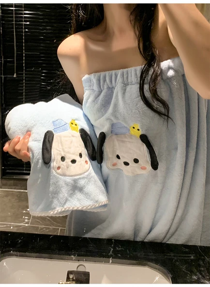 Sevimli Köpek Desenli Banyo Eteği + Saç Bonesi 2'li Set - 8