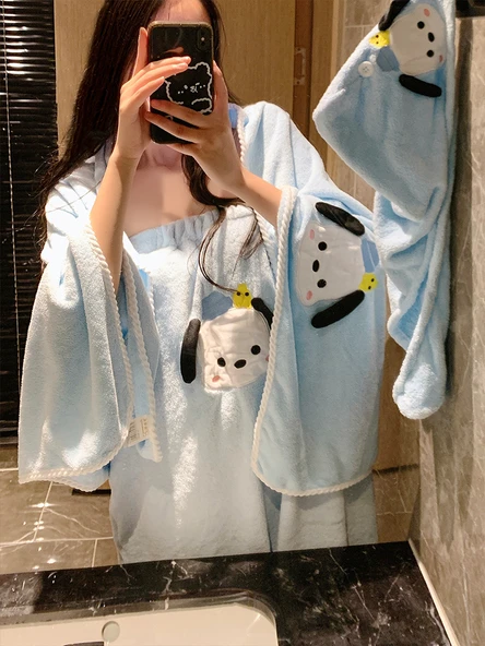Sevimli Köpek Desenli Banyo Eteği + Saç Bonesi 2'li Set - 6