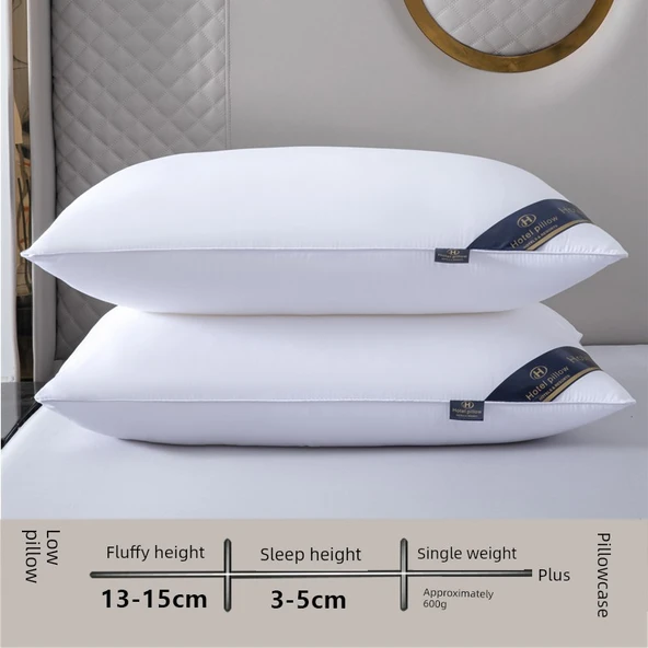 Otel Tipi Yastık ve Yastık Kılıfı Seti - Tek Taraflı Beyaz Alçak Yastık (2 Adet)