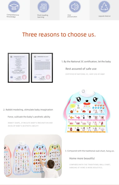 Bebek Erken Eğitim Duvar Tablosu - Sesli Öğrenme Oyuncağı - İngilizce + Sayıları Öğrenme + Pinyin - 8