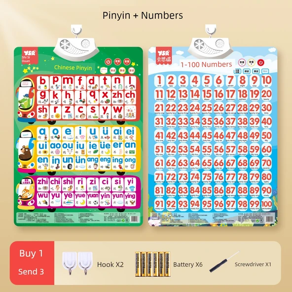 Çocuklar İçin Sesli Duvar Tablosu - Sayılar, Pinyin [2'li Set]