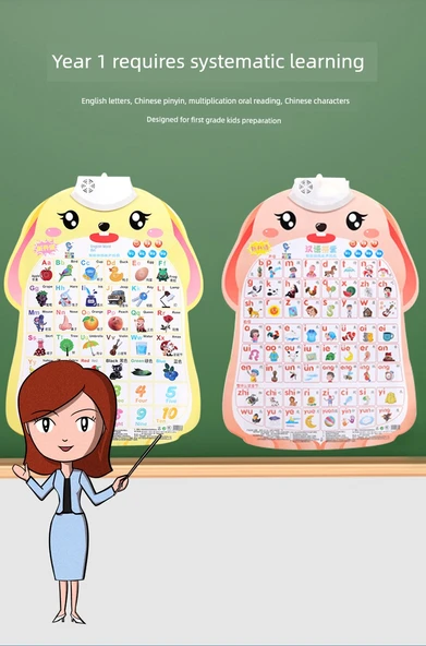 Bebek Erken Eğitim Duvar Tablosu - Sesli Öğrenme Oyuncağı - İngilizce + Sayıları Öğrenme + Pinyin - 10
