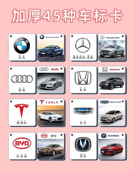 Çocuklar için Araba Logosu Eğitici Kartları - Araba Logosu + Hayvanlar Alemi - 8