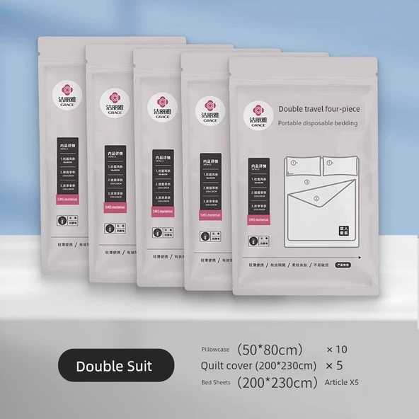 Tek Kullanımlık Seyahat Yatak Seti - Çift Kişilik Paket 5 Adet (2 Yastık Kılıfı)