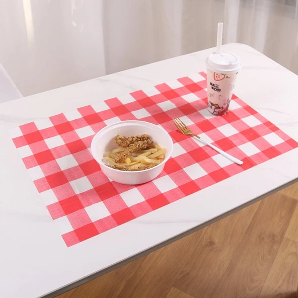 Tek Kullanımlık Amerikan Servis - Kırmızı Beyaz + Siyah Beyaz Kareli 40x60cm - 50 Adet