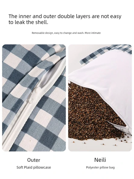 Karabuğday Kabuğu Yastık - Kahve Ekose Orta Boy - Resim 6