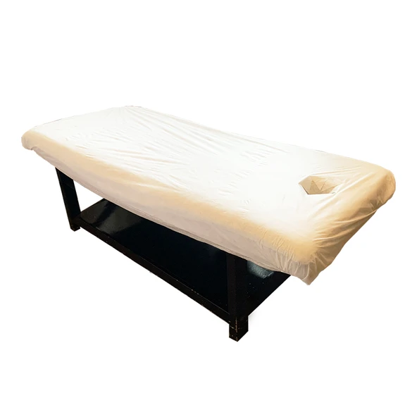 Beyaz Elastik Güzellik Salonu Yatağı Örtüsü - 100x215cm (75-80x190 yatak için) - Kalınlaştırılmış