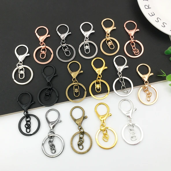 DIY Anahtarlık Yapım Seti - 2 Adet Rose Gold Istakoz Toka + 4 Parçalı Zincir - 8