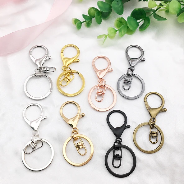 DIY Anahtarlık Yapım Seti - 2 Adet Rose Gold Istakoz Toka + 4 Parçalı Zincir - 10