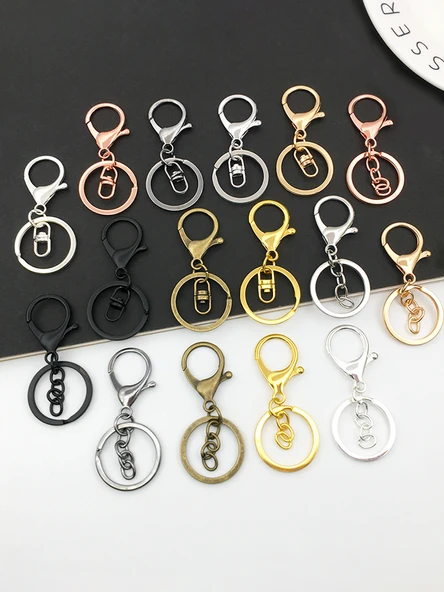 DIY Anahtarlık Yapım Seti - 2 Adet Rose Gold Istakoz Toka + 4 Parçalı Zincir - 2