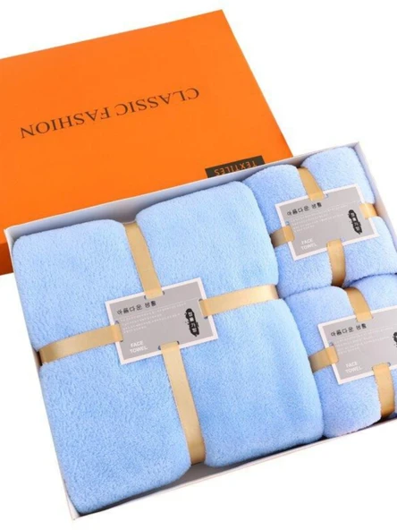 Mercan Polar Havlu Seti - Açık Mavi 1 Banyo + 2 Yüz Havlusu Kutulu [Normal] - 6
