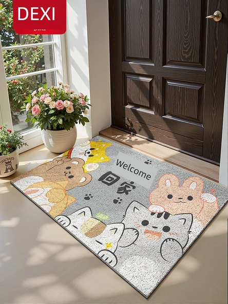 Çizgi Film PVC Kaymaz Kapı Paspası - Kedi Oyunu 80x150cm - 2