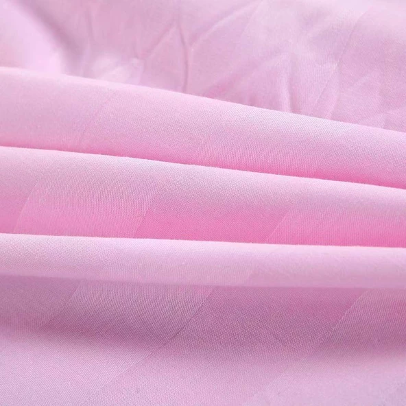 Otel Tipi Beyaz Yastık Kılıfı - Pembe Saten