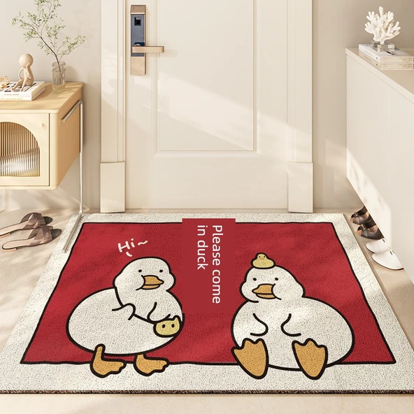 Çizgi Film PVC Kaymaz Kapı Paspası - Lütfen İçeri Gelin Ördek 80x150cm