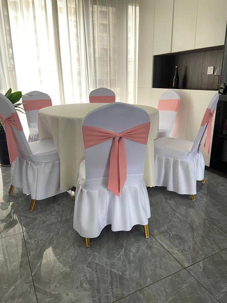 Lastikli Sandalye Kılıfı - Fiyonklu - Kalınlaştırılmış Sakura Tozu