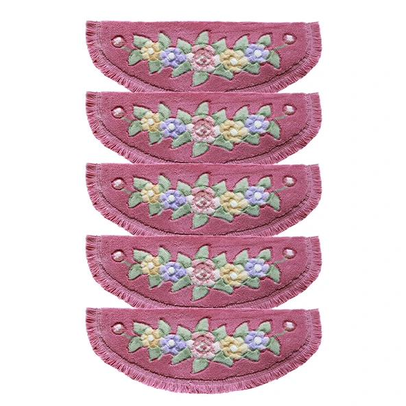 Kesme Çiçek Desenli Merdiven Halısı - Gül Kırmızısı Güller 26x70cm