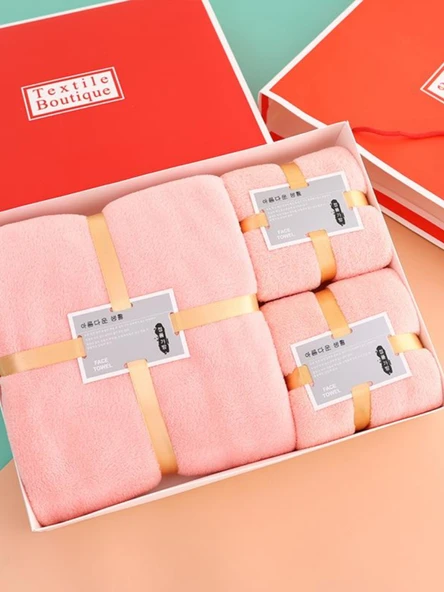 Mercan Polar Havlu Seti - Açık Pembe (Turuncu Kutu) 1 Banyo + 2 Yüz Havlusu [Kalınlaştırılmış] - 3