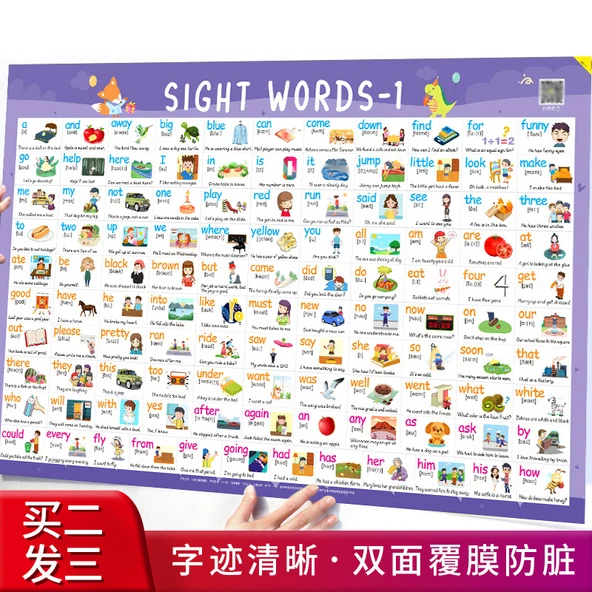 Çocuklar için Eğitici Duvar Tablosu - 220 Yüksek Frekanslı Kelime Listesi - Resim 5