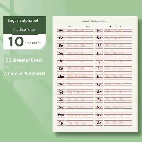 Çocuklar için Matematik ve İngilizce Kaligrafi Alıştırma Tahtası 16K Göz Koruma - [10 adet] 200 Yaprak / İngilizce