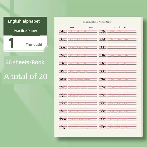 Çocuklar için Matematik ve İngilizce Kaligrafi Alıştırma Tahtası 16K Göz Koruma - [1 adet] 20 Yaprak / İngilizce +5 Kalem +2 Silgi