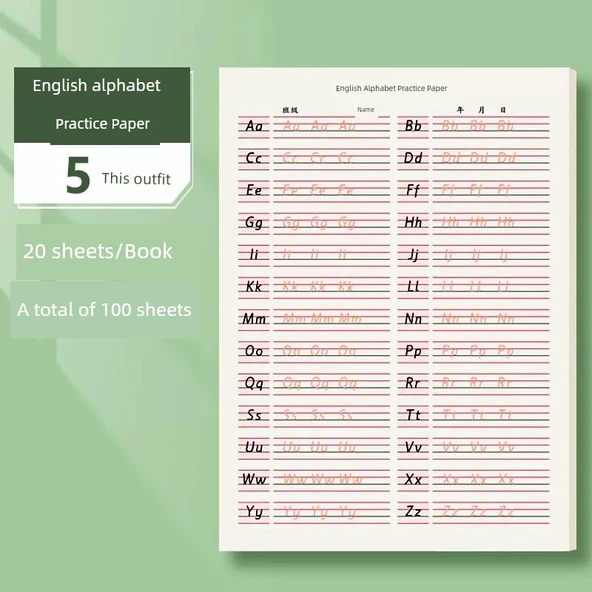 Çocuklar için Matematik ve İngilizce Kaligrafi Alıştırma Tahtası 16K Göz Koruma - [5 adet] 100 Yaprak / İngilizce