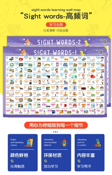 Çocuklar için Eğitici Duvar Tablosu - 220 Yüksek Frekanslı Kelime Listesi - Resim 8