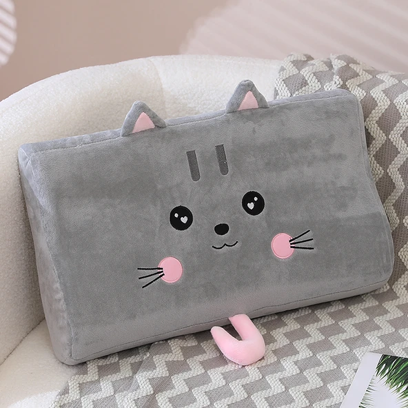 Yazlık Uyku Pedi Yastık - Süper Yumuşak Dalga Yastık J Gri Kedi 50x30cm