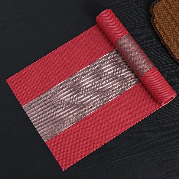 Çin Tarzı PVC Su Geçirmez Masa Örtüsü - Kırmızı - 40x180cm
