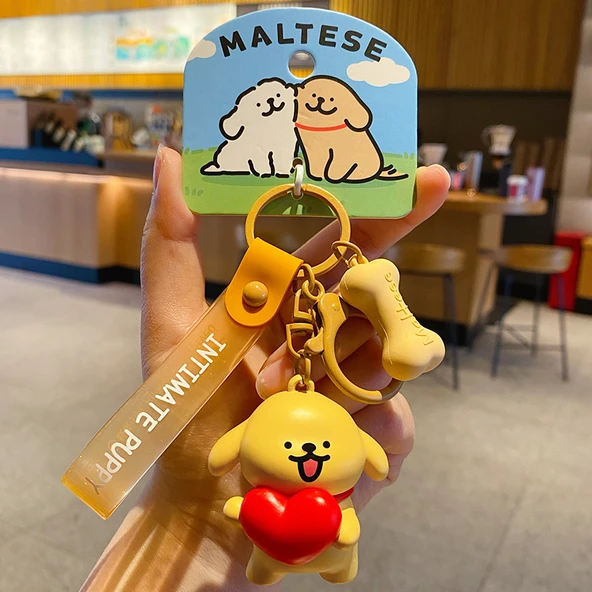 Line Köpek Küçük Altın Kalpli Anahtarlık