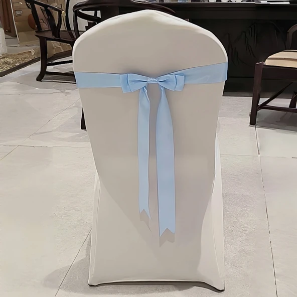 Elastik Sandalye Örtüsü Fiyonk Düğün Dekorasyon Kurdelesi - Açık Mavi - 4.5 TL Yeni Satış