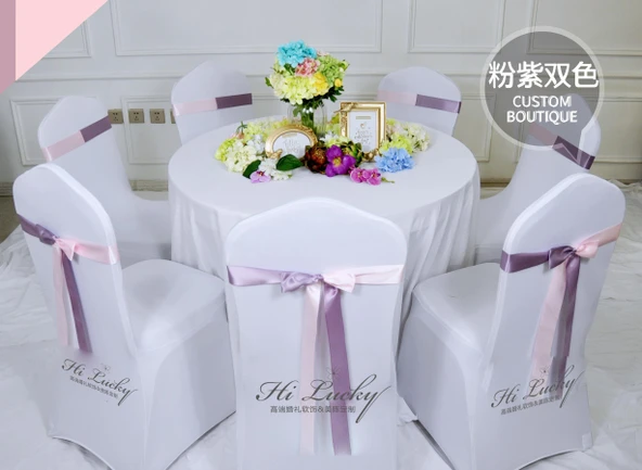 Elastik Sandalye Örtüsü Fiyonk Düğün Dekorasyon Kurdelesi - Pembe Mor Çift Renk-1 - 1.5 TL Kiralık