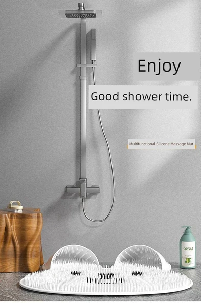 Silikon Tavşan Ayak Masaj Matı - Kaymaz Banyo Duş Matı - Pembe Tavşan - 9