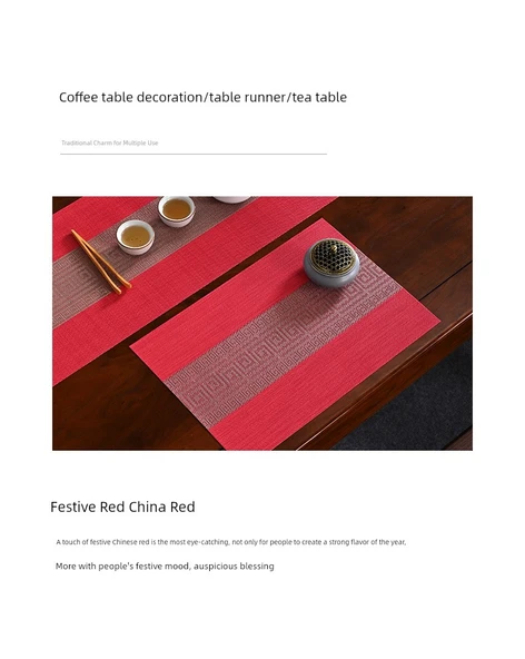 Çin Tarzı PVC Su Geçirmez Masa Örtüsü - Kırmızı - 40x160cm - Resim 9