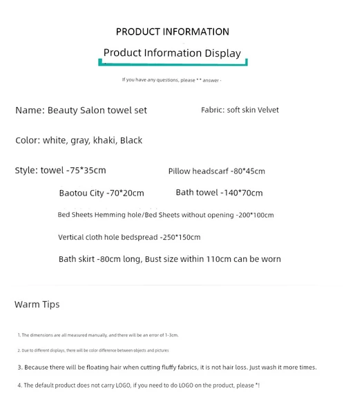 Güzellik Salonu Havlu Seti - Drapeli Yatak Örtüsü 250x150cm - Beyaz - Resim 6