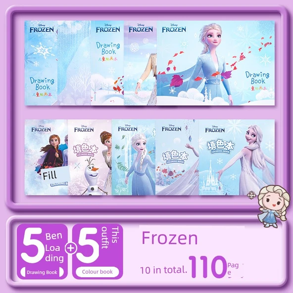 Disney Prenses Çocuk Çizim Kitabı - Resimli Kitap * 5 + Boyama Kitabı * 5 [Buz ve Kar]